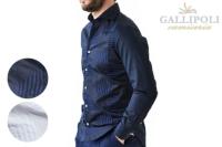 ガリポリカミチェリア / GALLIPOLI camiceria メンズウェア シャツ 120661 ジオメトリック刺繍シャツ ホワイト ネイビー